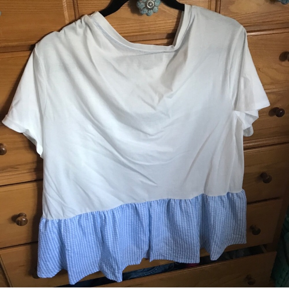 White and blue peplum top